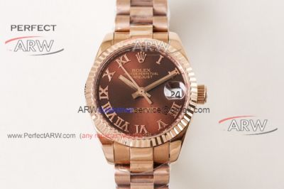 Perfect Replica Ladies Rolex Datejust Rose Gold Brown Dial Copy Watches